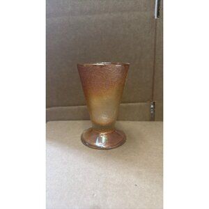 Jeannette Glass Crackle Marigold Carnival Glass 6oz Footed Tumbler Vintage